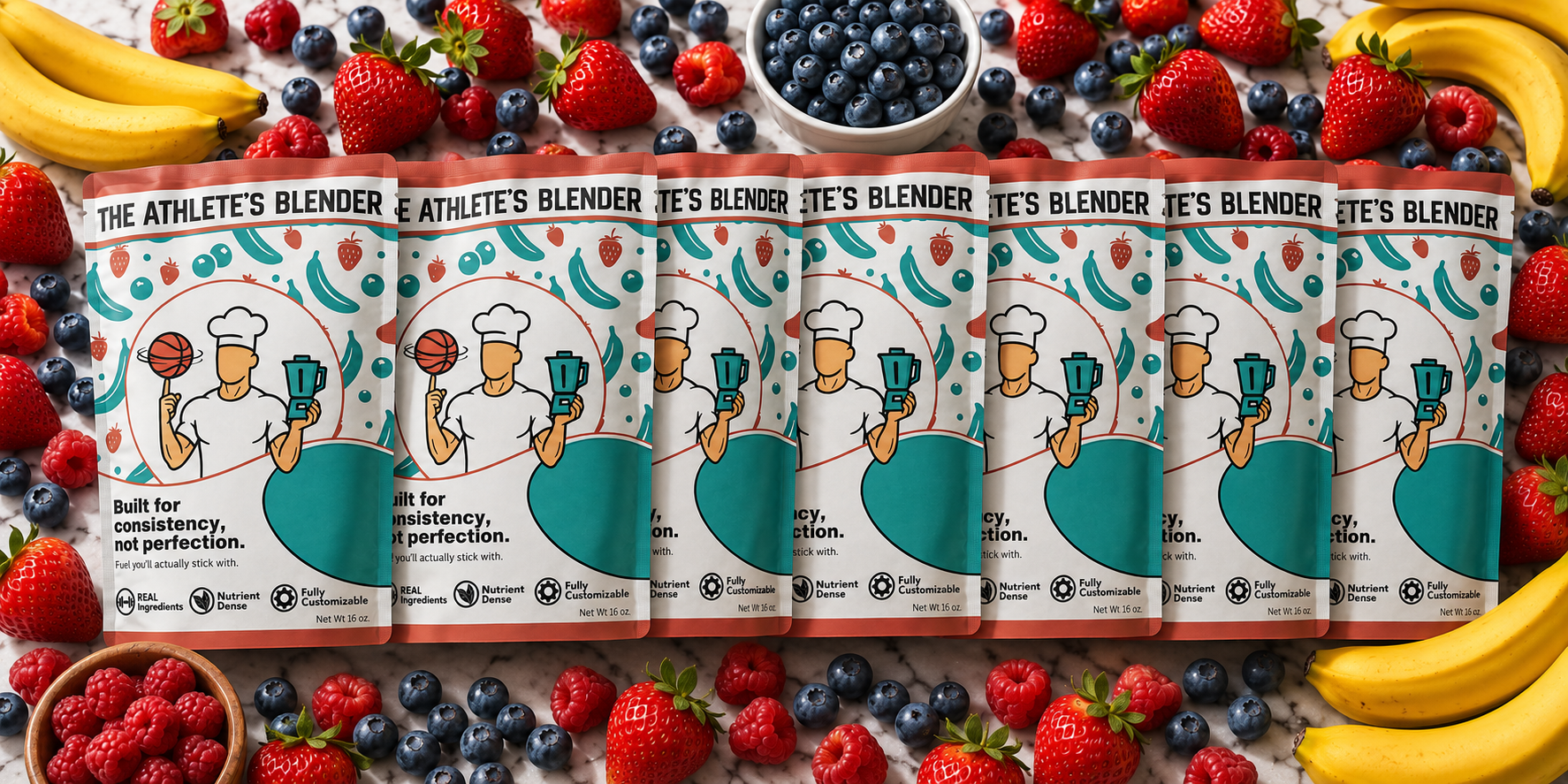 Smoothie pouches lined up